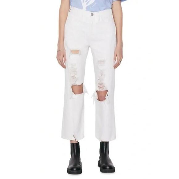 Frame Denim Le Jane Crop Jeans Distressed Straight Leg High Rise White Size 27 - Picture 2 of 13